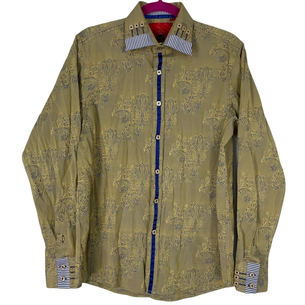 Platini Jeans Cougar Unique Paisley Filagree Button-Down HighEnd Mustard Ornate